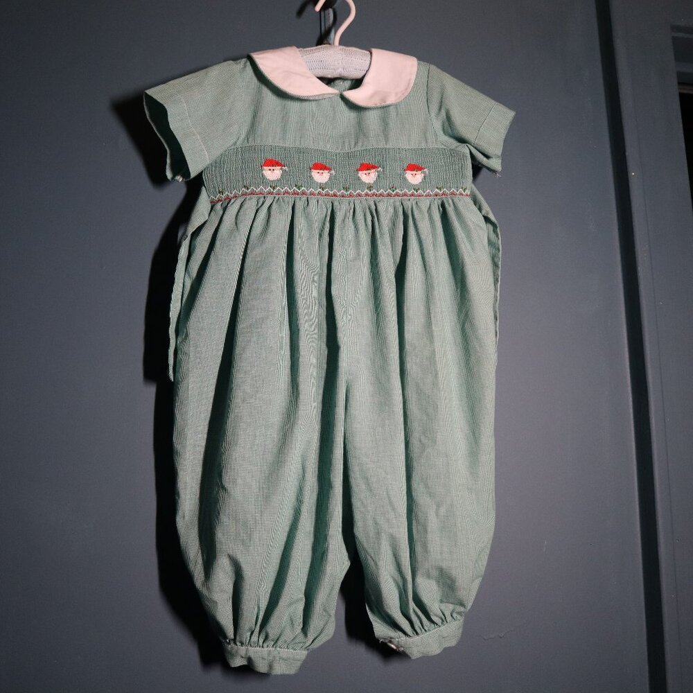 Santa Embroidered Smocked @2T onesie